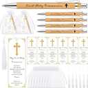 Spakon 25 Sets Baptism Favors for Guests the First Communion Bamboo Pens Cross Bookmark with Tassels Organza Bags for First Communion Party Favors Christian Gift