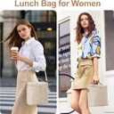 Lunch Bag for Women, Soft Linen Lunch bag with adjustable shoulder strap, Insulated Womens Lunch Bag for Work, Machine Washable Lunch Box with removable liner (Black Small Dots)