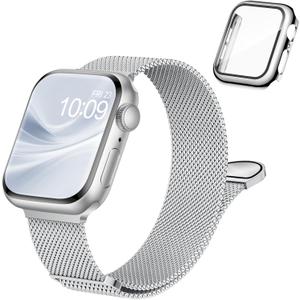 Stainless Steel Magnetic Band and Case Compatible with Apple Watch Bands Women Men 40mm 44mm 41mm 45mm 42mm 46mm, Mesh Loop Metal Band Screen Protector Cover for iWatch Series 11/SE3/10/9/8/7/6/5/4