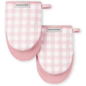 KitchenAid Gingham Mini Oven Mitt 2-Pack Set, Dried Rose, 5.5"x8"