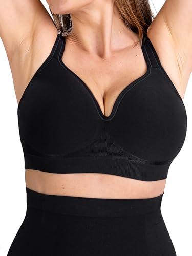 SHAPERMINT Sweetheart Bras for Women – Wireless Push Up Bra with Support, Full Coverage Seamless Bralette – Comfortable Bras for Women No Underwire, Plus Size and Everyday T Shirt Bra Black 4XL