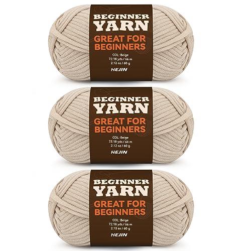 3x60g Beige Yarn for Crocheting and Knitting;3x66m (72yds) Cotton Yarn for Beginners with Easy-to-See Stitches;Worsted-Weight Medium #4;Cotton-Nylon Blend Yarn for Beginners Crochet Kit Making