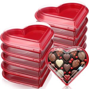 Macarrie 10 Pcs Valentine's Heart Shaped Serving Tray Platter 20 oz Heart Plates with Clear Lids Dessert Plates Snack Tray for Valentine Birthday Party Table Decoration (Red)