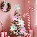 6 Pcs Pastel Christmas Poinsettia Decorations 9.8inch Large Pink Candy Land Poinsettia Flowers with Stem Candy Christmas Tree Ornaments for DIY Xmas Tree Wreath Vase Garland Decor