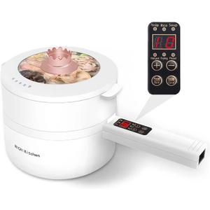 Electric Hot Pot,1.8L Electric Cooker Steamer, Multifunctional Non-stick Pan,Suitable For Ramen, Steak, Egg,Rice, Oatmeal, Soup Smart Button, Gold
