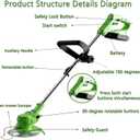 Weed Wacker, Electric Weed Wacker Brush Cutter with 2 X 21V Battery and Charger 3-in-1 Grass Cutter with 90 Adjustable Head Cordless Weed Wacker Weed Wacker for Gardens, Park, Lawns.