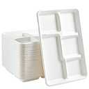 Vplus 100% Compostable 5 Compartment Paper Plates, 100 Pack, 12.5 x 8.6 inch Disposable School Lunch Trays, Eco-Friendly Bagasse Plates for Buffet, and Party