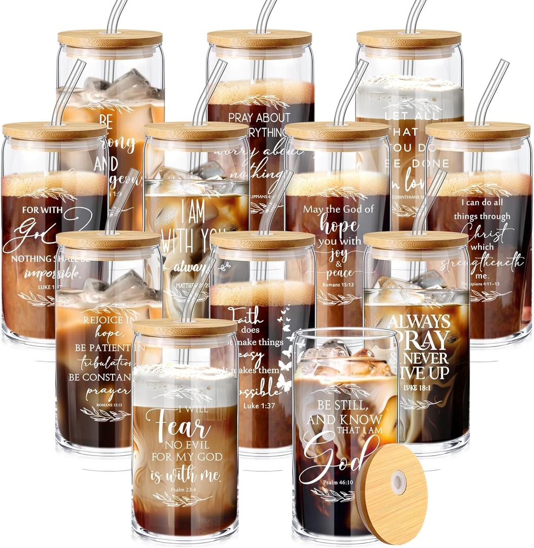Mifoci 16oz Christian Gift for Women Bulk Mothers Day Religious Inspirational Coffee Mug Drinking Cup with Bamboo Lid(Classical Style,12 Pcs)