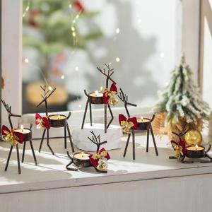 Christmas Reindeer Tealight Candle Holder: 6 Pcs Black Reindeer Decoration for Window & Table