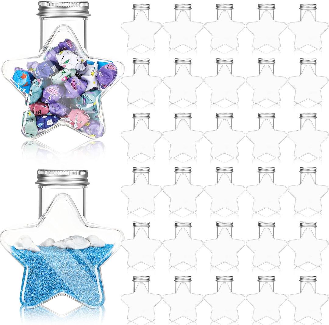 Yinkin 30 Pcs 5.5 oz Star Sand Art Bottles Plastic Clear Sand Bottles with Lids Candy Jars for DIY Craft Decoration Party(Aluminum Lid)