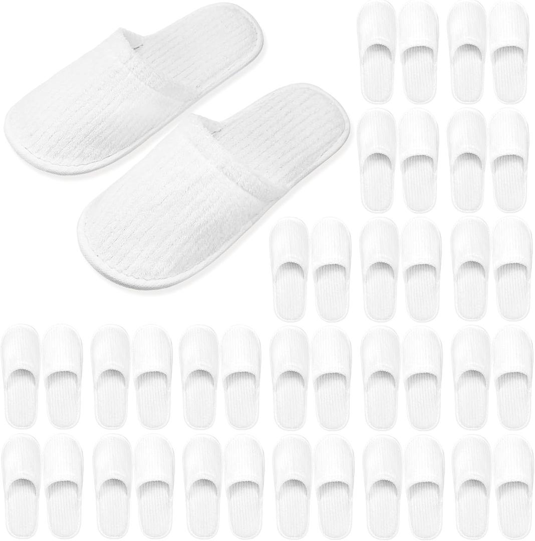 20 Pairs Bulk Disposable Slippers, White Soft Coral Fleece Spa Slippers for Guests, Comfortable Non-slip Closed Toe Slippers for Adults Hotel Travel Party House Bathroom