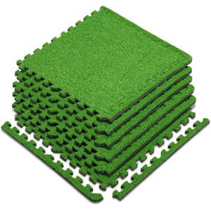 Marcy EVA Foam Interlocking Flooring Mat High Density Non-Slip Tiles for Fitness Equipment, Workout Cushion and Floor Protection (Green - 0.5-in - Turf Top 6 Tiles (24sq Ft))