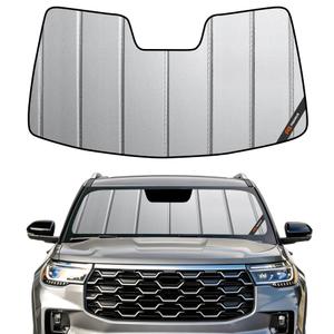 Pigenius Windshield Sunshade for Ford Explorer 2025-2026, Matte Silver Faux Leather with Anti Glare Premium Soft Touch - No Fingerprint & Luxury No Glare Feel