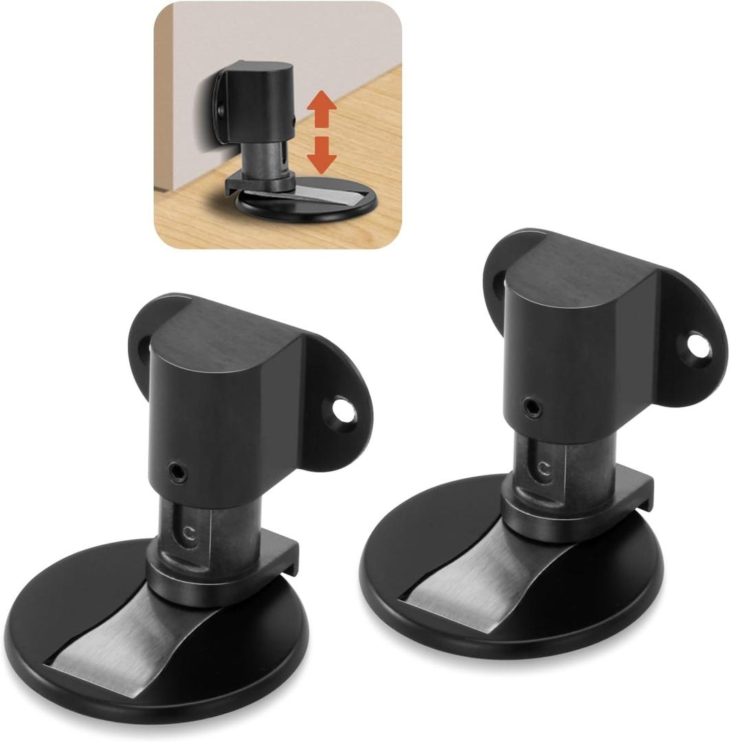 Invisible Magnetic Door Stopper, Adjustable & Floor Standing Door Stopper, No-Drill Easy Installation, Protects Wall from Damage,(Black) 2-Pack