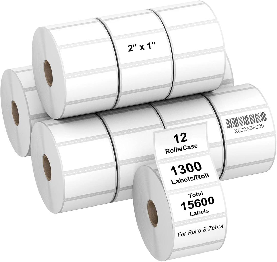 AveneMark 12 Rolls 2" x 1" Direct Thermal Labels for ZB ZD411 LP2824 ZD421 GK420D Barcodes Postage Address Shipping Labels Compatible with Rollo & Zebra Desktop Printers Adhesive - 1300 Labels/Roll