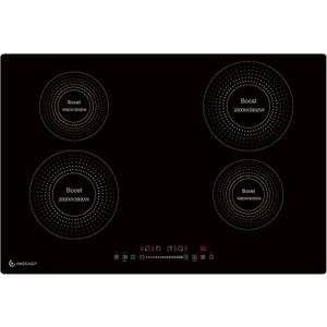 AMZCHEF Electric Cooktop 30 Inch with 4 BOOST Burners Bulid-in Induction Cooktop, 220V-240V/7200W 9 Levels Stove Control by Slide Touch, Child Safety Lock, Pause,Timer and Overheat Protection, No plug