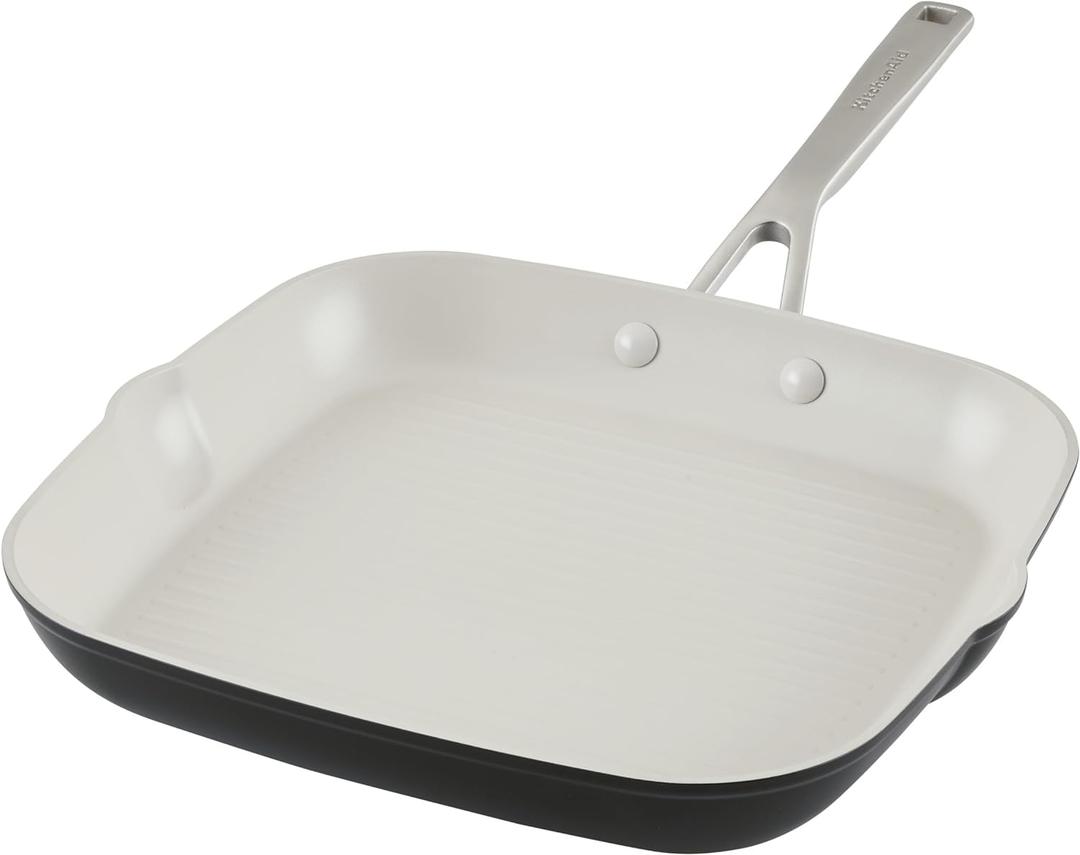 KitchenAid Hard Anodized Ceramic Nonstick Grill Pan/Griddle, Square, 11.25 Inch - Matte Black