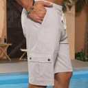 Men's Casual Linen Cargo Shorts with Drawstring Waist & 5 Pockets (Medium, Light Gray)