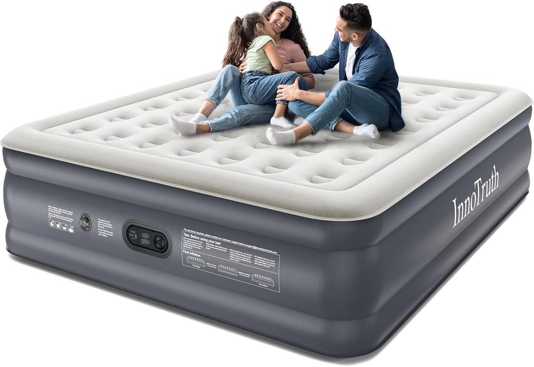 InnoTruth King Size Air Mattress with Built in Pump, Famiy Choice Award Winner, Inflatable Blow up Mattress, 18" Raised 2-4 Persons Family Air Bed for Guests & Home, Ideal for Temporary Use, 700 lbs