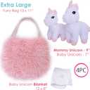 Unicorn Stuffed Animal for Girls 4 PCS Mommy and Baby Plush Unicorn Toy Set with XL Furry Purse and Doll Blanket Unicorn Gift for Girls Ages 3 4 5 6 7 Birthday Toddler Gift Christmas