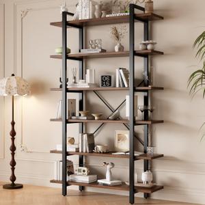 Bookshelf, Industrial Style Bookcase, Book Rack, Storage Rack Shelves in Living Room/Home/Office, Books Holder Organizer for Books/Movies (6-Tiers)