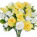 HUAESIN Artificial Flowers Silk Rose Peony Bouquets Yellow White Faux Flowers Summer Floral Arrangements for Indoor Vase Home Table Centerpieces Wedding Outdoor Cemetry Flowers