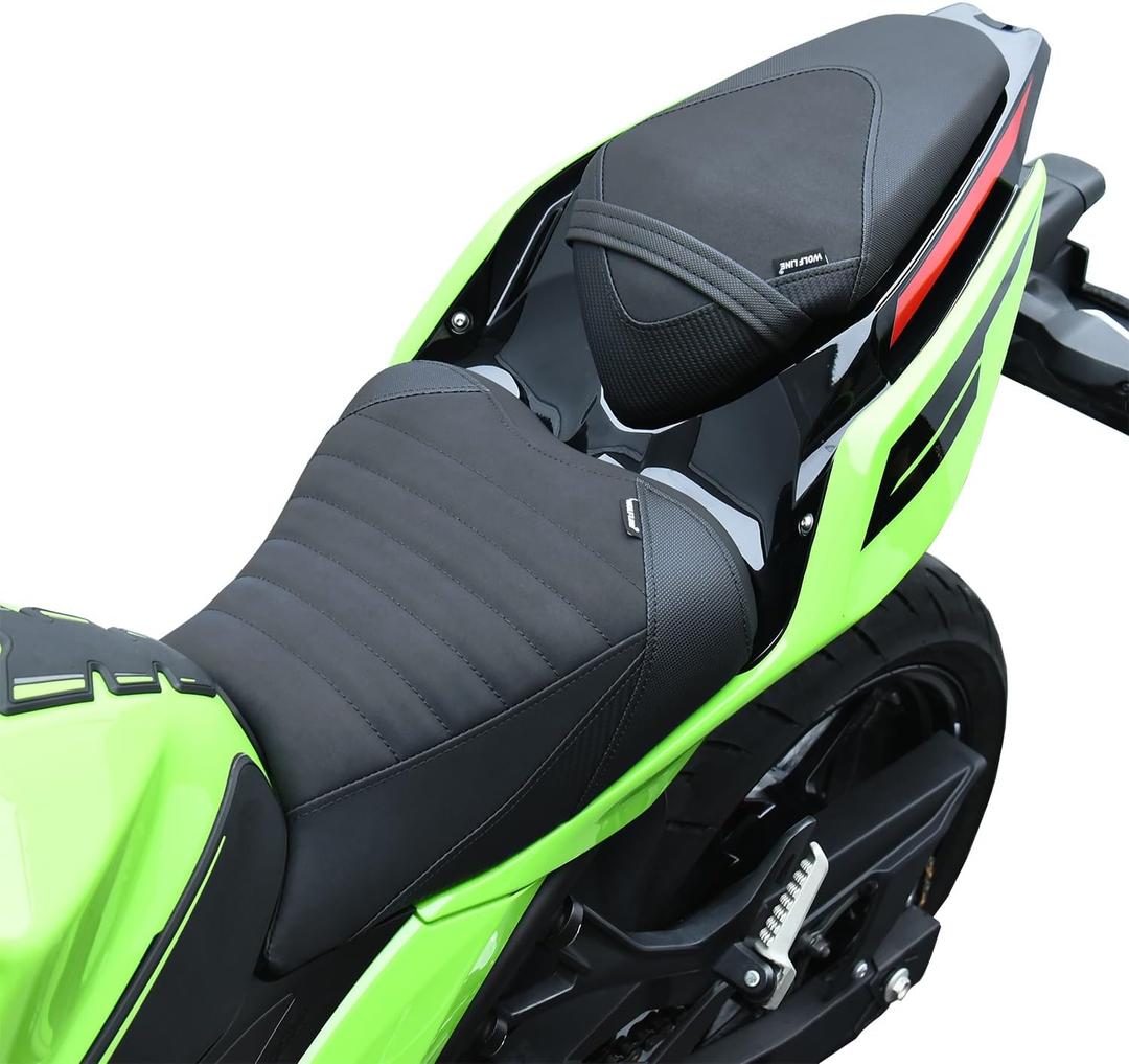 Motorcycle Rider & Passenger Comfort Seat Fit for ER400 Ninja 400 EX400 Z400 2018 2019 2020 2021 2022 2023 2024 2025 2026, Front Rear Solo Saddle Back Cushion Pillion Pad, Matte Black