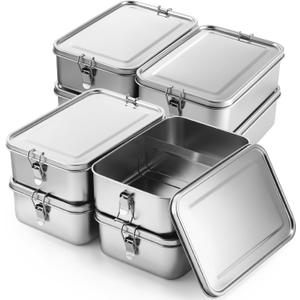Umigy 8 Pcs Stainless Steel Food Containers Metal Bento Lunch Box Stainless Steel Food Storage Containers, Lockable Clips to Leak Proof, Reusable Dishwasher Snack Boxes for Work, Picnic (2400ml)