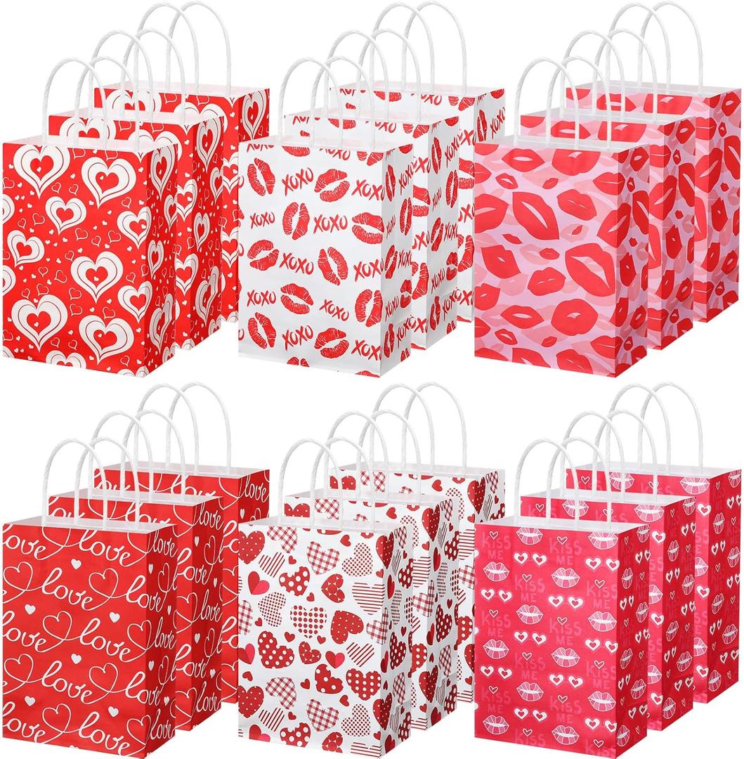 Yexiya 150 Pces Valentine's Day Gift Bags Bulk with Handle Bulk Small Heart Pink Red Reusable Tote Valentines Goody Candy Treat Bags Party Favors Gift Wrapping Supplies 8 x 6 x 3 Inch