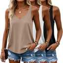 Huukeay 3 Pack Women's Tank Tops V Neck Racerback Tops Loose Fit Summer Casual Sleeveless Tee Workout Yoga Athletic Shirts (Black, White, Khaki,Medium)