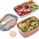 Freshmage Salad Lunch Container To Go, 68-oz Bowls with 4 Compartments, Dressing Container for Toppings, Snacks, Men, Women (Pink-XL)