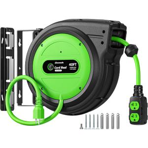 DEWENWILS 20 Amp Extension Cord Reel 40FT, ETL Listed, Green