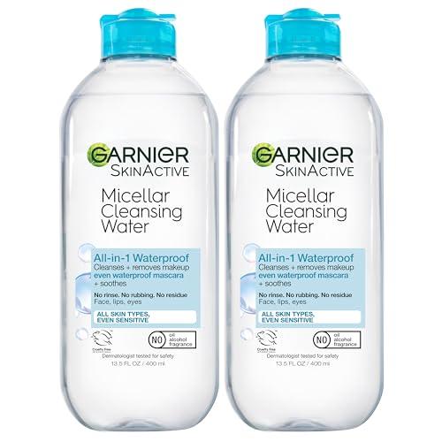 Garnier Micellar Water for Waterproof Makeup, Hydrating Facial Cleanser & Makeup Remover, Suitable for Sensitive Skin, Vegan, Cruelty Free, 13.5 Fl Oz (400mL), 2 Count