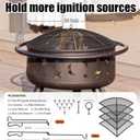 Fire Pit Spark Screen, 30 Inch Fire Pit Screen with Handle & Poker, Heavy-Duty Steel Fire Pit Cover Round Mesh Replacement Outdoor Firepit Screen Lid for Backyard/Beach/RV Camping