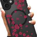 OOK Case for iPhone 17 6.3 Inch (Compatible with MagSafe) Cherry Blossom Red Floral Flowers Translucent Phone Cover Soft TPU + Hard PC Anti-Scratch Shockproof Magnetic Cute Case for Women