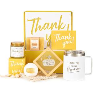 Thank You Gifts for Women Employee Appreciation Valentine's Day Gift Basket Box for Wife Her Best Friend Mom Teachers Nurse Secretary Boss Lady Hostess Leaders Office Coworkers for Holiday Thanks Card (White & Yellow)