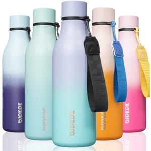 BJPKPK Insulated Water Bottles, 18 oz Stainless Steel Metal Water Bottle with Strap, BPA Free Leak Proof Thermos, Mugs, Flasks, Reusable Water Bottle for Sports & Travel, Lavender Mint