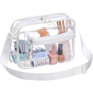 2 x Women's See Through Messenger Bag Clear Stadium Work Crossbody Shoulder Purse (Beige White)