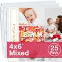 Dunwell Photo Album Refill Pages 12x12 (4x6 Mixed Layout), 25 Pack Holds 250 Pictures, Plastic 4 x 6 Photo Sleeves for 3-Ring Scrapbook Binder, Acid-Free Poly
