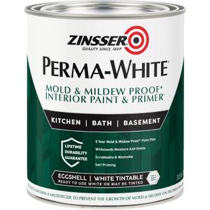 Zinsser 02774 PERMA-WHITE Mold & Mildew Proof Interior Paint, Quart, Eggshell White, 31.5 Fl Oz