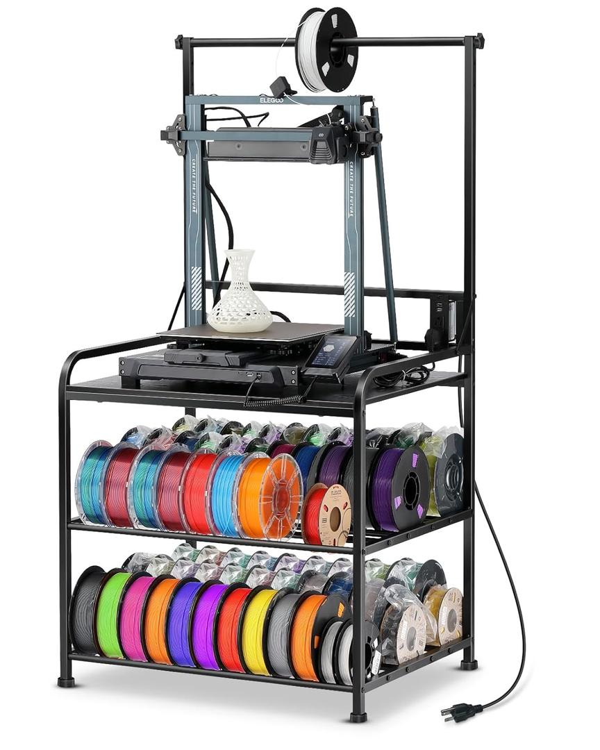3D Printer Rack Filaments Storage - Rolling 3d Printing Stand Filament Organizer, Spools Holder Racks Cart with Wheels, Heavy Duty Shelf Hold Spool PLA, ABS, PETG for Garage Office Workshop (Black)