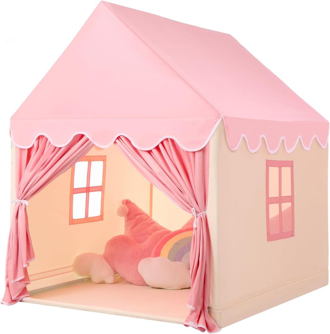 Wilwolfer Kids Tent - Kids Playhouse Play Tents for Toddlers - Kids Play Tent Indoor Toy House Gifts for Girls Boys (Pink & Yellow, Cloth Door-Only A Tent)