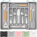 ukeetap Extra Large Expandable Silverware Organizer, BPA-Free Food-Safe Cutlery Flatware Organizer, Kitchen Utensil Drawer Organizer, Adjustable Silverware Holder for Spoons Forks Knives, Gray