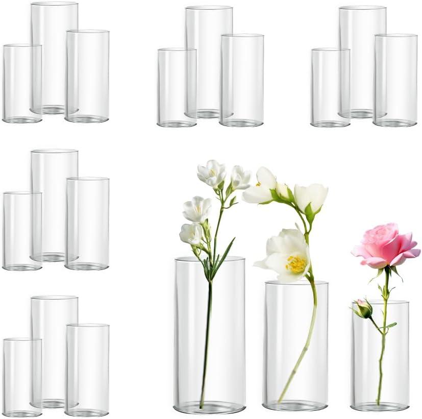 Glass Cylinder Vase Set of 18 for Centerpieces, 4,4.7,6 inch Tall Clear Vase Bulk Floating Candle Holder for Wedding Table Home Dcor and Party