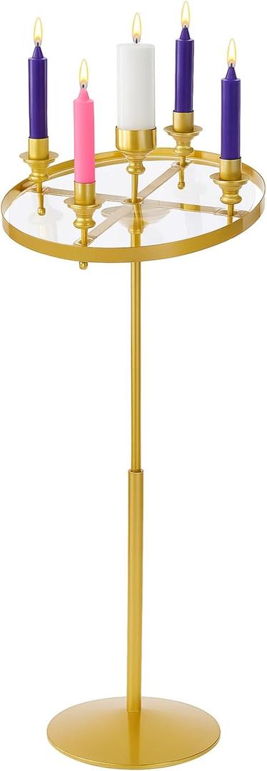 Mumufy 50 Inch Metal Church Advent Candle Stand Tall Christmas Advent Wreath Stand Candleholder with 5 Pcs Purple Pink White Candles Jesus Nativity Religious Gift for Home Church