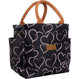 Joymee Lunch Bag Women Insulated Lunch Box Reusable Leakproof Large Spacious Cooler Tote for Women Men Adult with Bottle Holder and Side Pockets for Work Office Travel Picnic - Love Heart