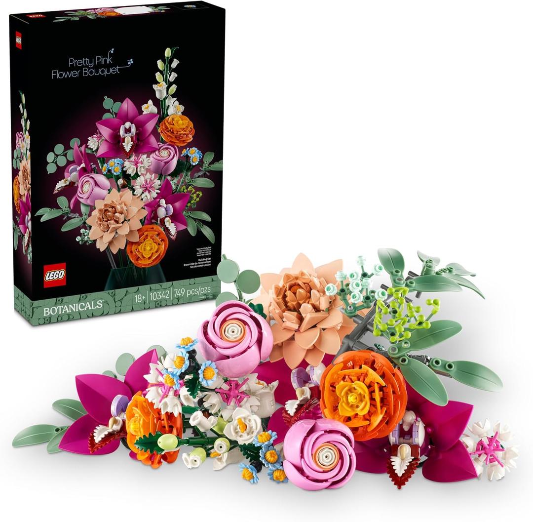 LEGO Botanicals Pretty Pink Flower Bouquet Building Set for Adults - Gifts for Birthdays for Her- Artificial Flowers for Decor or Table Display - 10342