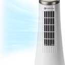 Comfort Zone 12 inch Oscillating Bedroom Fan, Desktop Tower Fan with Electronic Touch Switches, 2 Speed Ultra Slim Design with Carry Handle, Bladeless Stand Fan for Office, White