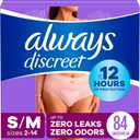 Always Discreet Adult Incontinence Underwear for Women and Postpartum Underwear, S/M, Up to 100% Bladder Leak Protection, 84 Count (Packaging May Vary) (Small/Medium)