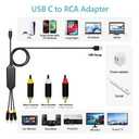 USB C to RCA Cable Adapter, 6Ft Type-C to RCA Wired Screen Mirroring with USB A(Charging),USB C Male to 3 RCA Male,Suitable for TV, Monitor, Speaker